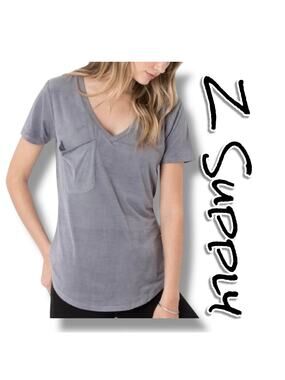 Z Supply The Suede Pocket Tee Gray Shirt Soft Lightweight Womens Size Medium